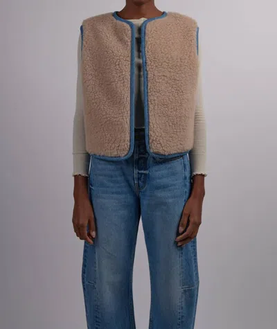 B Sides Reversible Reworked Vintage Denim And Sherpa Vest In Oatmeal