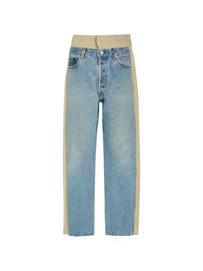 B Sides Suede-panelled Patchwork Jeans In Blue