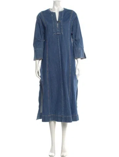 Pre-owned B Sides V-neck Long Dress In Blue
