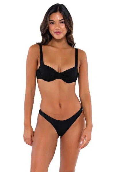 B Swim Cassidy Bikini Swimsuit Top In Black Baja Rib