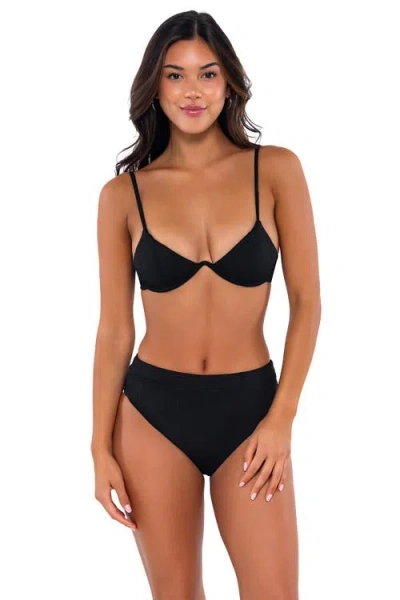 B Swim Macie Bikini Swimsuit Top In Black Baja Rib