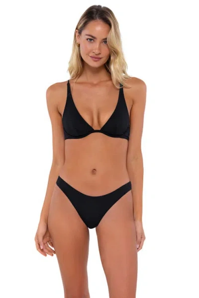 B Swim Wyatt Bikini Swimsuit Top In Black Baja Rib