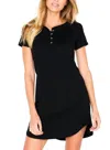B Up Olivia Short Sleeve Henley Lounge Dress In Black In Black
