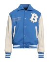 B-used Man Jacket Bright Blue Size L Polyester, Acrylic, Wool, Soft Leather