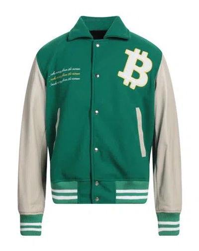 B-USED B-USED MAN JACKET GREEN SIZE L POLYESTER, LEATHER