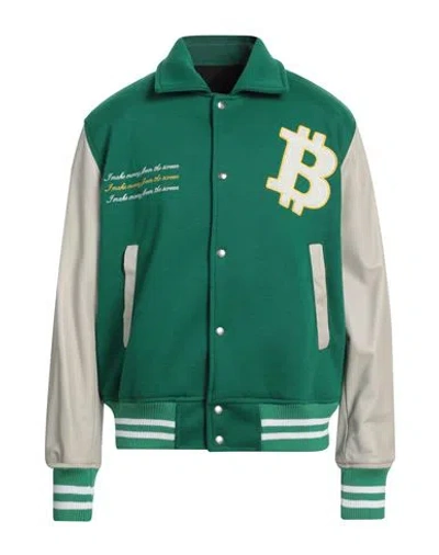 B-USED B-USED MAN JACKET GREEN SIZE XL POLYESTER, SOFT LEATHER