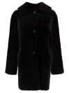 B&w Reversibile Shearling Coat In Black