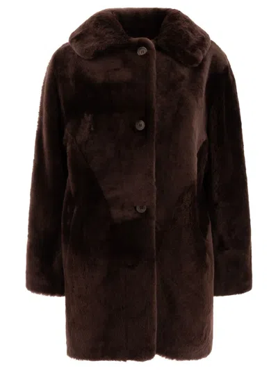 B&w Reversibile Shearling Coat Coats Brown