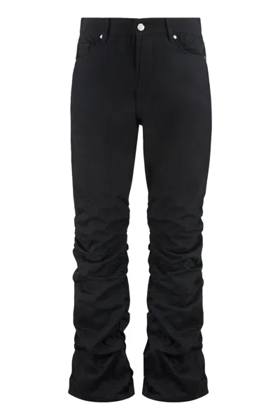 B1 Archive Gathered-leg Cotton Jeans In Black