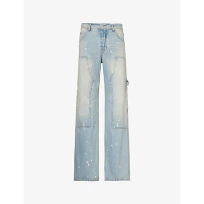 B1 Archive Mens Denim Carpenter Distressed Wide-leg Jeans