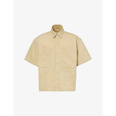 B1 Archive Mens Khaki Patch-pocket Boxy-fit Cotton Shirt