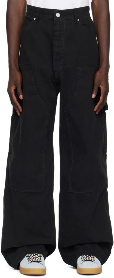B1archive Black Paneled Trousers In Canvas Black
