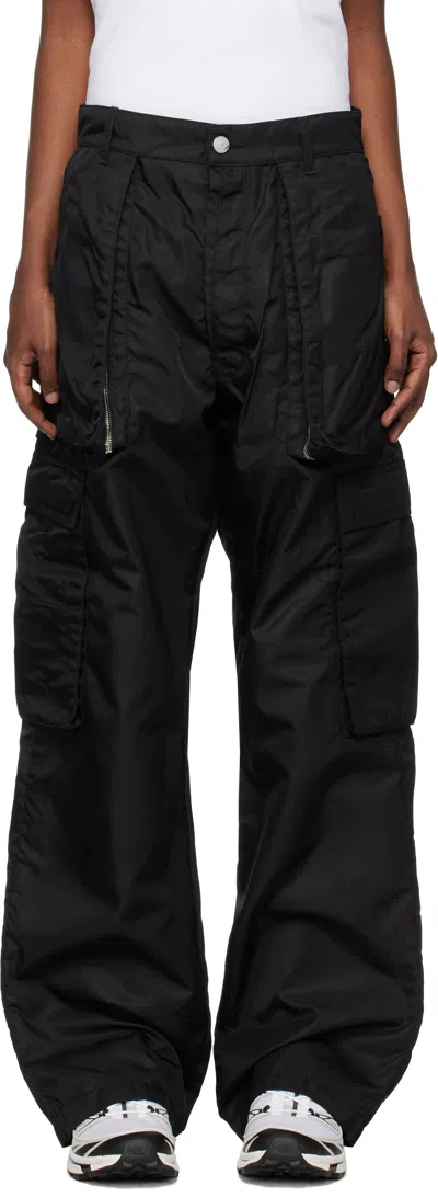 B1archive Black Wide Leg Cargo Pants In Black Nylon