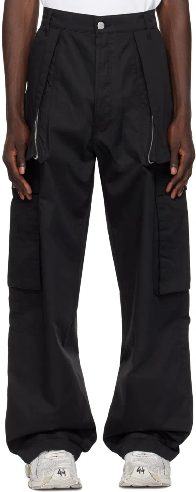 B1archive Black Wide Leg Cargo Trousers In Pelago Black