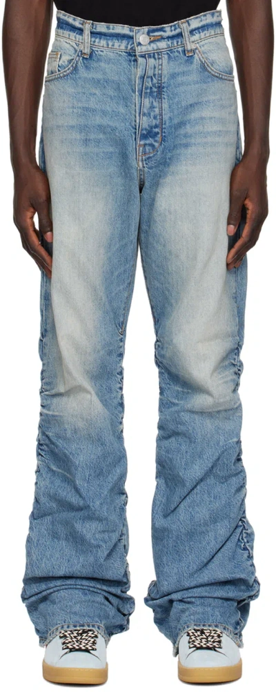 B1archive Blue Shirred Kickflare Jeans In Wash #b22 Vintage