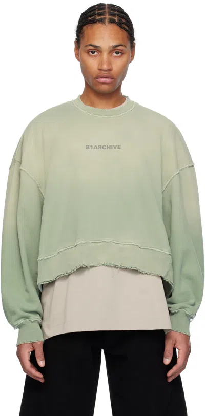 B1archive Green Oversized Crewneck Sweatshirt In Heavy Terry Sunfade