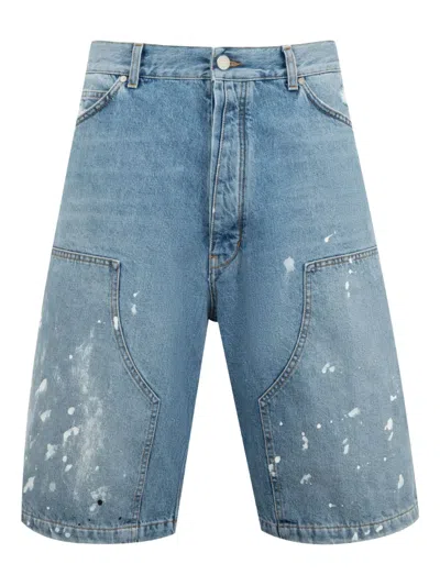 B1archive Paint-splattered Denim Shorts In Blue