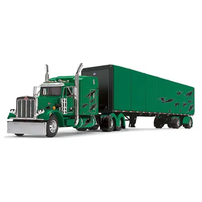 B2b Replicas Dcp Peterbilt Model 359 With 63 Mid-roof Sleeper & 53 Ft. Utility Roll Tarp Trailer Green & Black