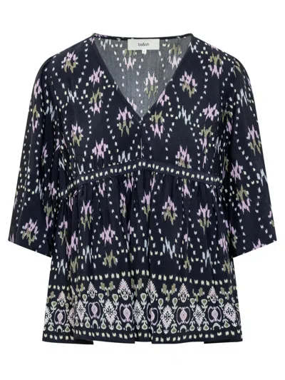 Ba&amp;sh Blouse With Scarf Style Print In Bleunuit