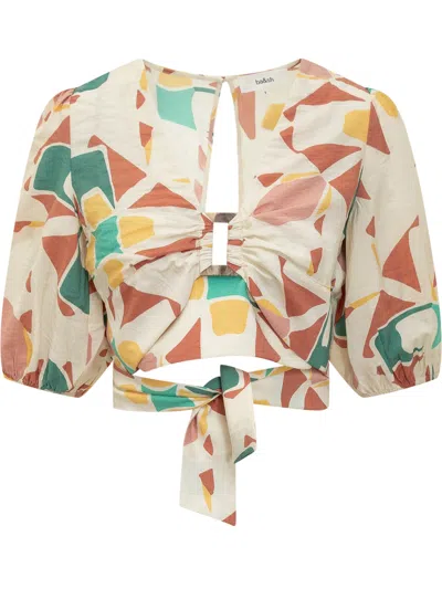 Ba&amp;sh Cropped Top With Abstract Print In Ecru
