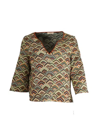 Pre-owned Ba&sh Abstract-pattern V-neck Blouse In Brown