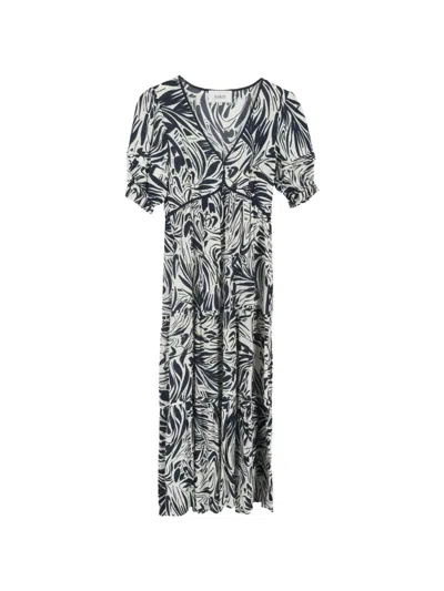 Pre-owned Ba&sh Abstract-print Midi Dress In Neutral