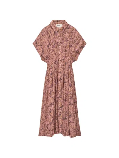 Ba&sh Adena Floral-print Pleated Midi Dress In Brown