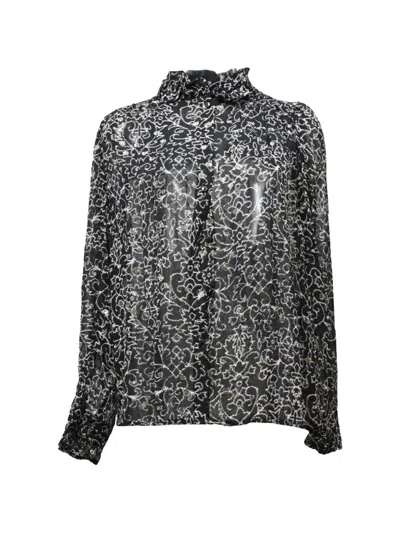 Pre-owned Ba&sh Amelia Printed Long-sleeve Blouse In Black
