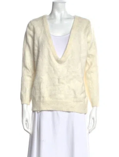 Pre-owned Ba&sh Angora V-neck Sweater In White