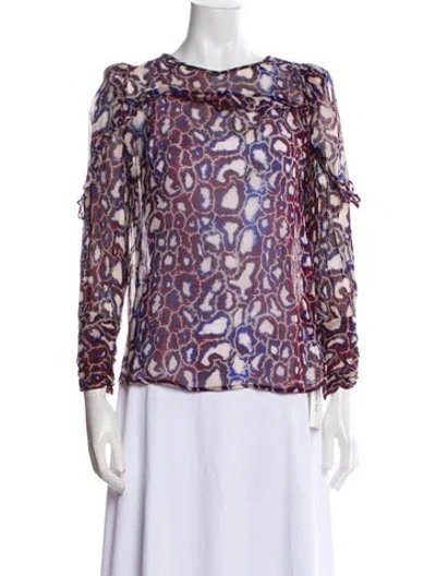 Pre-owned Ba&sh Animal Print Bateau Neckline Blouse In White