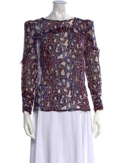Pre-owned Ba&sh Animal Print Crew Neck Blouse In White