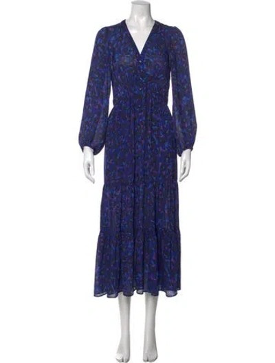 Pre-owned Ba&sh Animal Print Long Dress In Blue