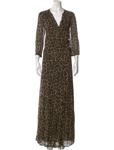 Pre-owned Ba&sh Animal Print Long Dress In Brown