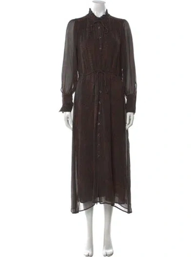 Pre-owned Ba&sh Animal Print Long Dress In Brown