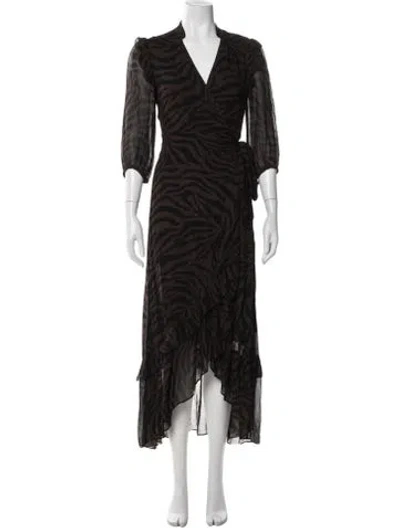 Pre-owned Ba&sh Animal Print Long Dress In Brown
