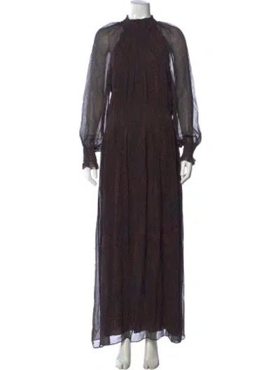 Pre-owned Ba&sh Animal Print Long Dress In Brown