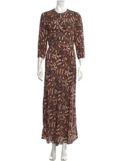 Pre-owned Ba&sh Animal Print Long Dress In Brown