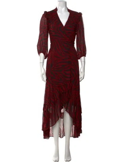 Pre-owned Ba&sh Animal Print Long Dress In Burgundy