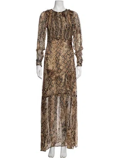 Pre-owned Ba&sh Animal Print Long Dress In Neutrals