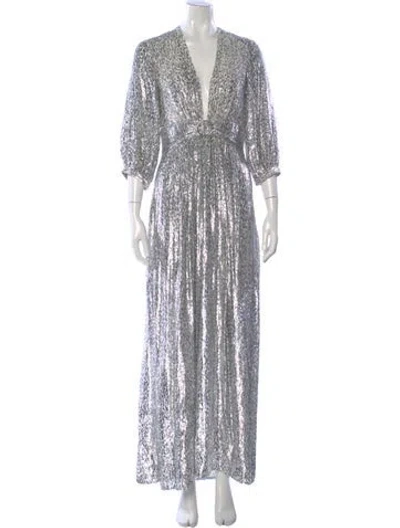 Pre-owned Ba&sh Animal Print Long Dress In Silver