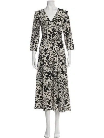 Pre-owned Ba&sh Animal Print Long Dress In White