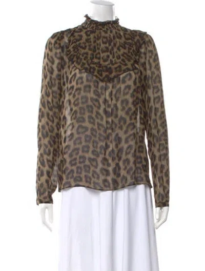 Pre-owned Ba&sh Animal Print Long Sleeve Blouse In Brown