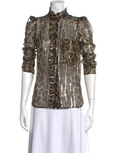 Pre-owned Ba&sh Animal Print Long Sleeve Blouse In Gold