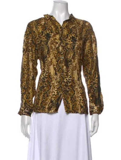 Pre-owned Ba&sh Animal Print Long Sleeve Blouse W/ Tags In Yellow