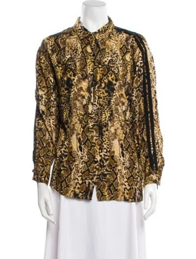 Pre-owned Ba&sh Animal Print Long Sleeve Button-up Top In Brown
