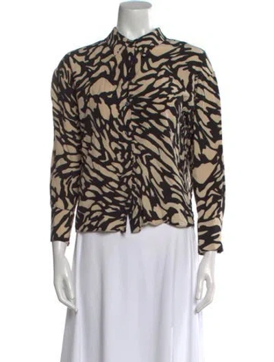 Pre-owned Ba&sh Animal Print Long Sleeve Button-up Top In Neutral