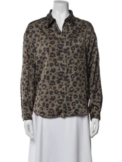 Pre-owned Ba&sh Animal Print Long Sleeve Button-up Top In Neutrals