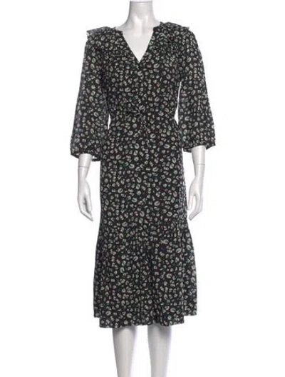 Pre-owned Ba&sh Animal Print Midi Length Dress In Black