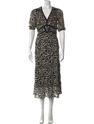 Pre-owned Ba&sh Animal Print Midi Length Dress In Black