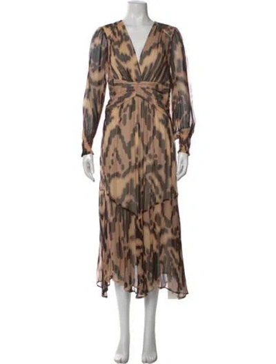 Pre-owned Ba&sh Animal Print Midi Length Dress In Brown